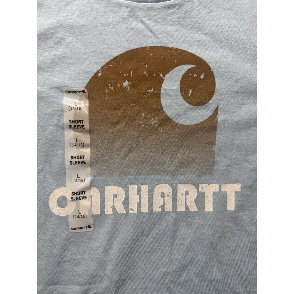 Carhartt Big Kids Blue Rugged Workwear Tee Shirt Basic T-shirt Size L 14-16